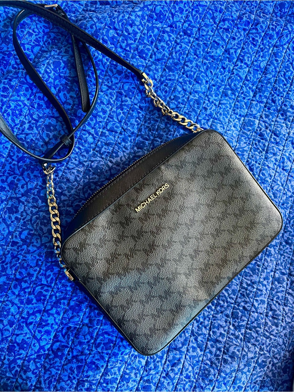 Michael Kors Black Logo Crossbody with Silver Chain Strap